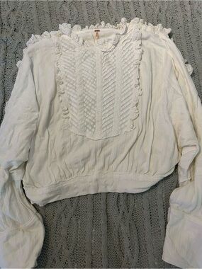 Free People Cream Ruffle Bib Knit Pullover